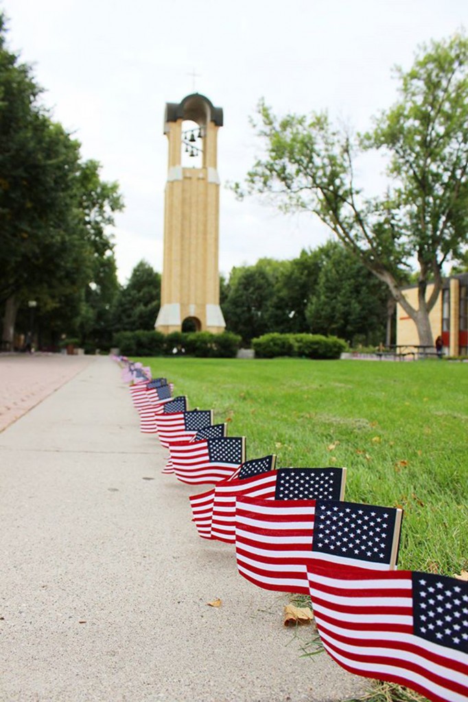 College Republicans placed 2,977 American flags on campus to symbolize victims of the September 11th attack.