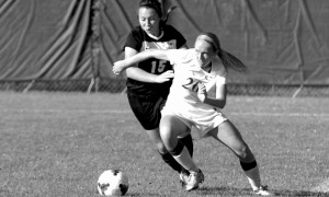 Emily Wendorf goes for the ball during Saturday’s game against St. Olaf. Courtesy of the Concordia Sports Information Office.