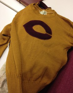 A maroon sweater submitted by an alum for the Concordia Memory Project. The Concordia archives are currently collecting artifacts, including photos and objects, from both current and past students. Photo by Jordan Elton.