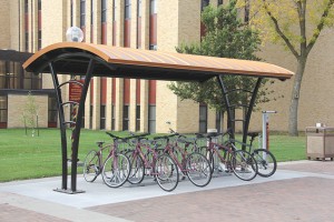 The new bike shelter marks the home for the COBBike share program. Photo by Maddie Malat.