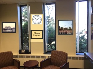 This graphic of Eliason’s office shows what Burrell has designated as a wall of time. The wall is meant to represent the history of Concordia . Photo submitted by Corinne Burrell.