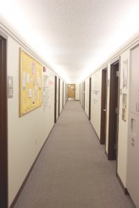 View down the hallway of the gender inclusive floor. Photo by Maddie Malat.